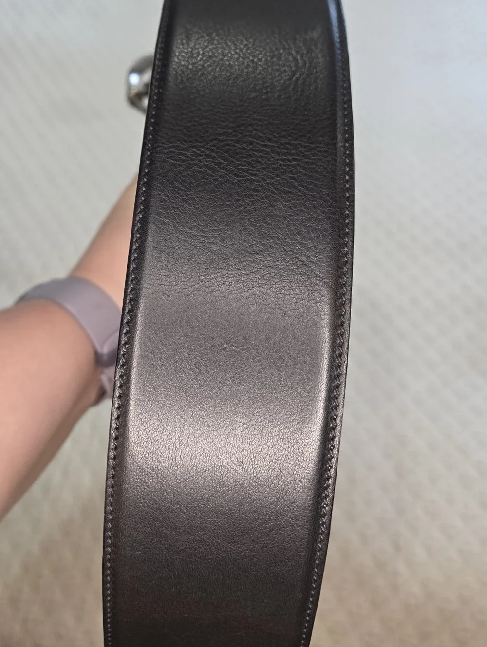 J. Peterman Company Wide Black Leather Belt Women's Large Chunky Buckle